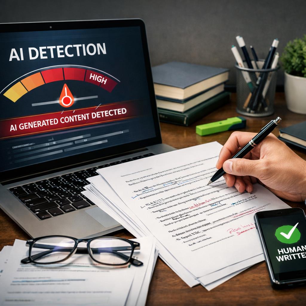 how to lower ai detection score on an essay cover illustration